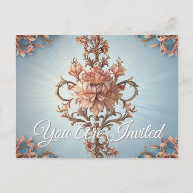 Invitation Carte Postale Rose baroque (Devant)