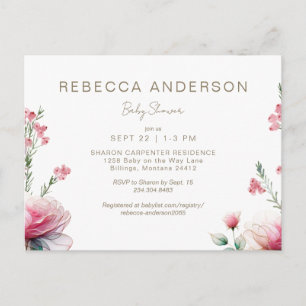 Invitation Carte Postale Rose dans le Baby shower en fleurs