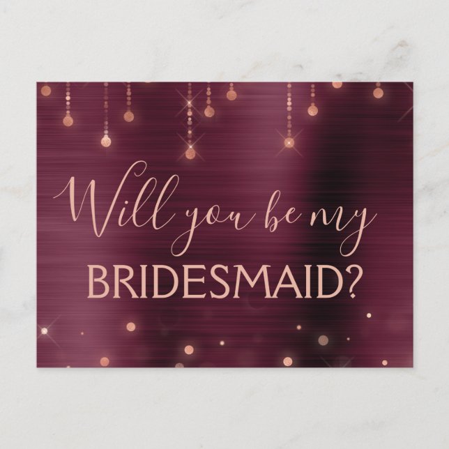 Invitation Carte Postale Rose de Bourgogne Gold Sparkle Maid of Honor (Devant)