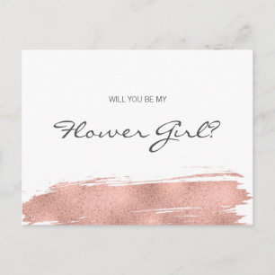 Invitation Carte Postale Rose Gold Brushstroke Be My Flower Girl