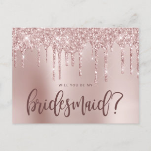 Invitation Carte Postale Rose gouttes de parties scintillant d'or serez-vou