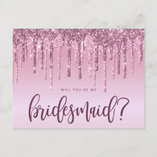Invitation Carte Postale Rose gouttes de parties scintillant d'or serez-vou