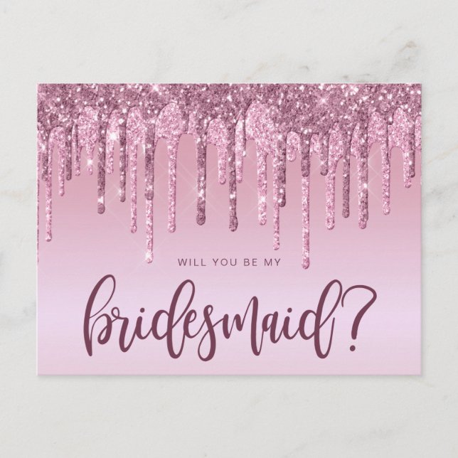 Invitation Carte Postale Rose gouttes de parties scintillant d'or serez-vou (Devant)