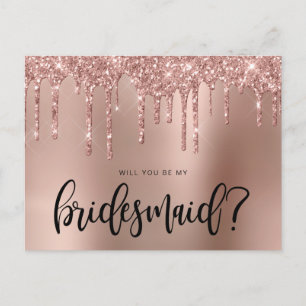 Invitation Carte Postale Rose gouttes de parties scintillant d'or serez-vou