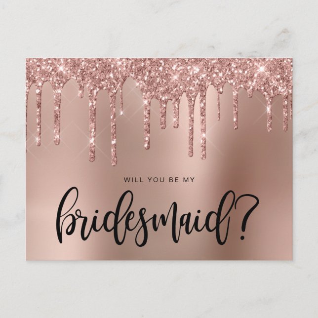 Invitation Carte Postale Rose gouttes de parties scintillant d'or serez-vou (Devant)