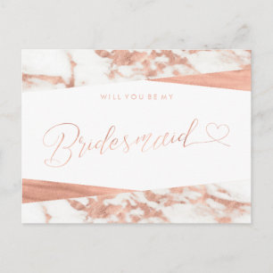 Invitation Carte Postale Rose Marbre blanc or Bridesmaid Proposition
