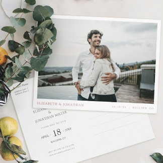 Invitation Carte Postale Rose moderne Gold photo mariage Enregistrer la dat
