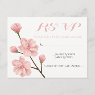 INVITATION CARTE POSTALE ROSE RSVP FLORAL CHERRY BLOSSOMS MARIAGE FLEURS
