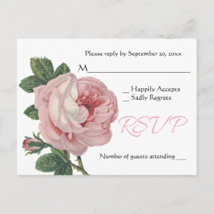 Invitation Carte Postale Rose RSVP rose Fleur Vintage Shabby Chic Mariage