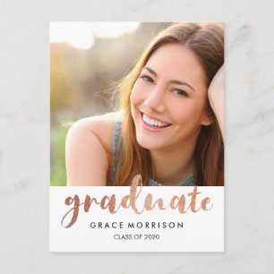 Invitation Carte Postale Rose tendance Gold Graduation Party Photo