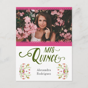 Invitation Carte Postale Rose traditionnel mexicain Floral Photo Quinceaner