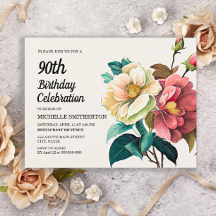Invitation Carte Postale Roses blanches rouges 90e anniversaire