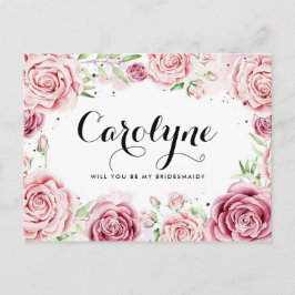 Invitation Carte Postale Roses D'Aquarelle Rose Serez-Vous Ma Femme D'Accue