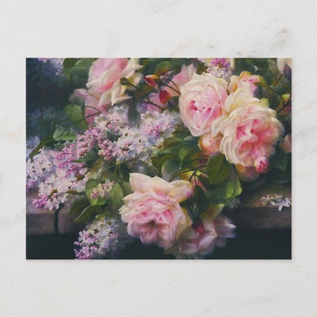 Invitation Carte Postale Roses vintages et Fête des mariées Lilacs (Devant)
