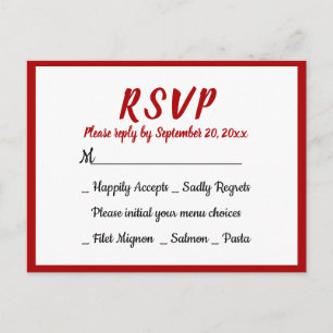 Invitation Carte Postale Rouge Bourgogne RSVP Mariage Fête Automne Campagne