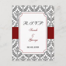 Invitation Carte Postale rouge damas rsvp