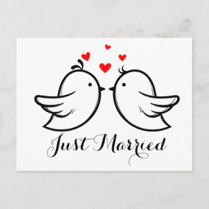 Invitation Carte Postale Rouge Et Noir Marié Lovebirds Fête de Mariage