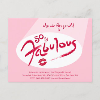 Invitation Carte Postale Rouge rose rouge lèvres 50 et fabuleux fête d'anni