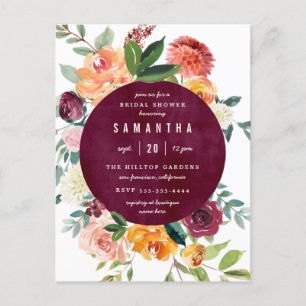 Invitation Carte Postale Rougissent et la Fête de la mariée de roses de