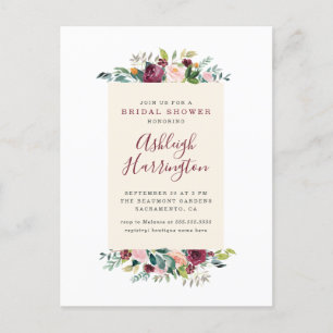 Invitation Carte Postale Rougissent Fête de la mariée florale rouge de rose
