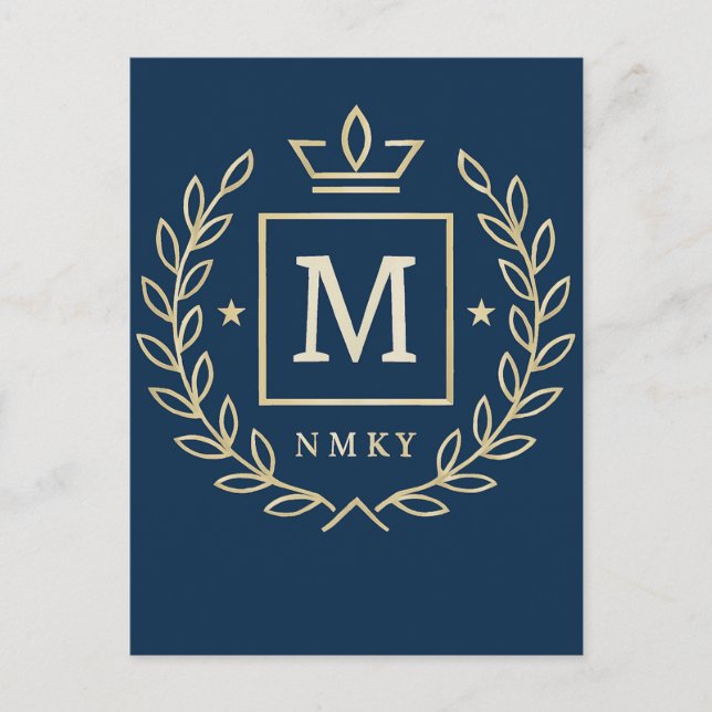 Invitation Carte Postale "Royal NMKY Emblem – Monogram M Crest Design" (Devant)