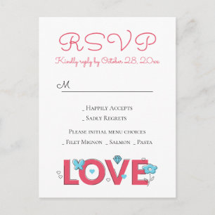 Invitation Carte Postale RSVP Amour Rose Papillon Fête de Mariage