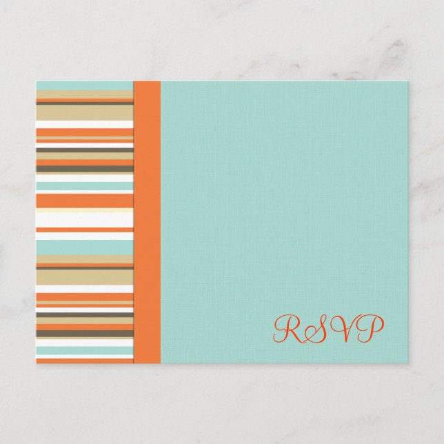 Invitation Carte Postale RSVP blanc orange et bleu rayé (Devant)
