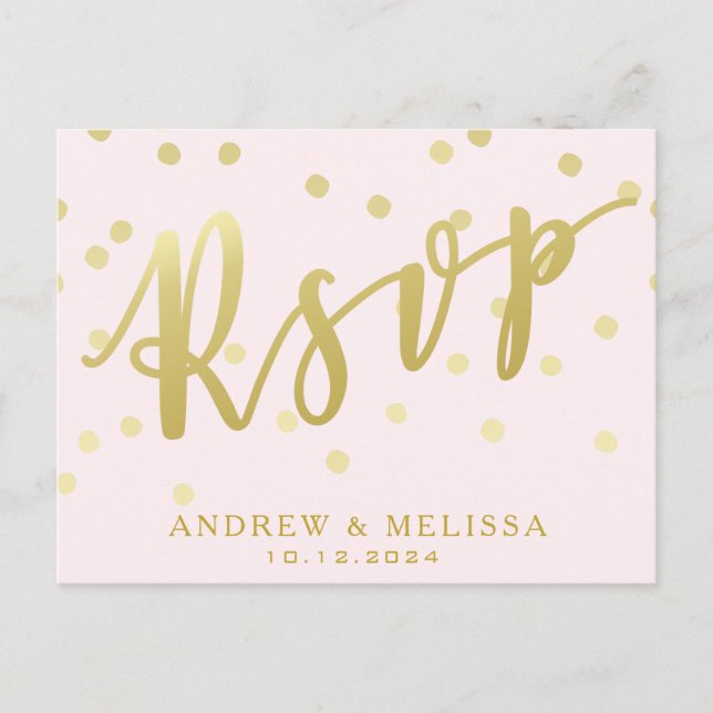 Invitation Carte Postale RSVP | Blush Pink & Faux Gold Script (Devant)