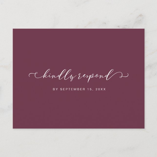 Invitation Carte Postale Rsvp bordeaux et blanc avec choix de repas (Devant)