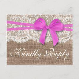Invitation Carte Postale RSVP, collection de Mariages Rustic Pink Bow