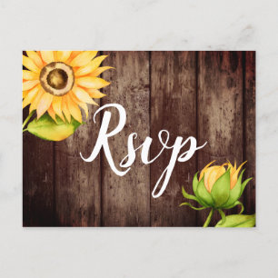 Invitation Carte Postale RSVP de mariage au tournesol rustique avec choix d