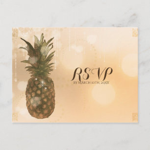 Invitation Carte Postale RSVP élégant mariage glamour ananas doré