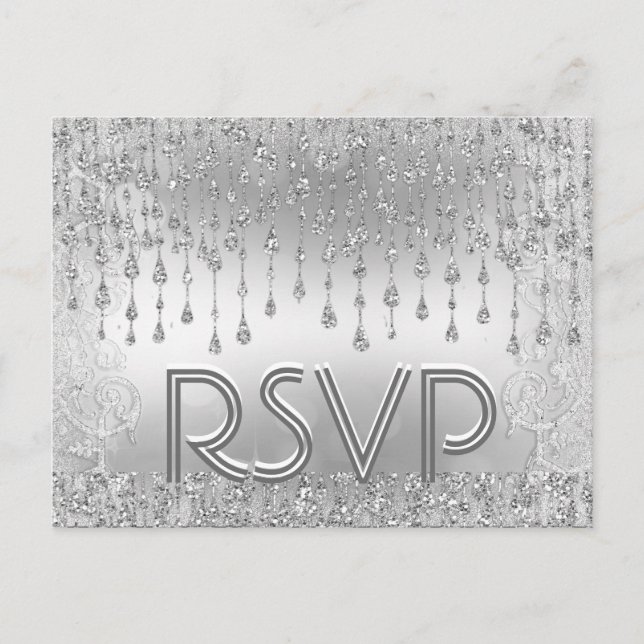 Invitation Carte Postale RSVP | Étoiles en chute d'argent (Devant)