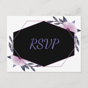 Invitation Carte Postale Rsvp floral pourpre de cadre géométrique élégant