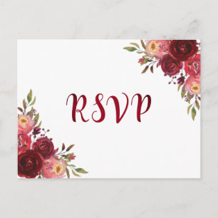 Invitation Carte Postale RSVP florale de la Bourgogne Marsala