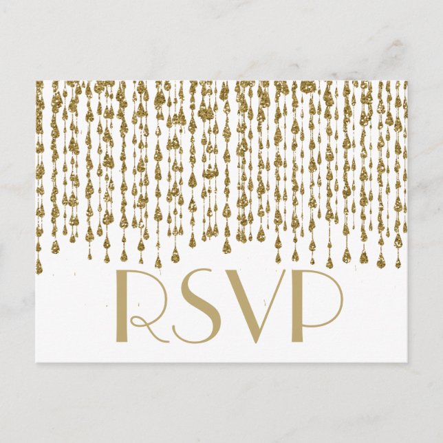 Invitation Carte Postale RSVP | Flux Gold Confetti (Devant)