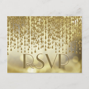 Invitation Carte Postale RSVP   Flux Gold Confetti avec Arrière - plan Boke