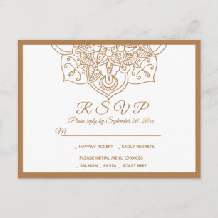 Invitation Carte Postale RSVP Mandala Brown Boho Indien Mariage moderne