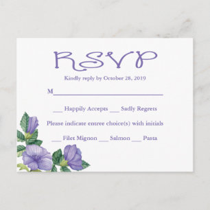 Invitation Carte Postale RSVP Mariage floral d'aquarelle pourpre