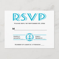 RSVP nautique bleu turquoise Ancre de bateau Plage