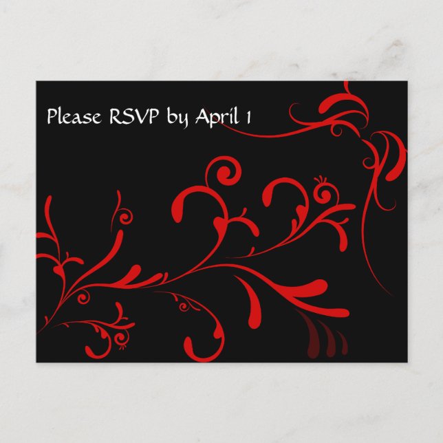Invitation Carte Postale RSVP noir, accent rouge (Devant)