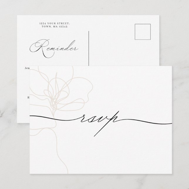 Invitation Carte Postale RSVP pour rappel de fleur dessiné à la main (Devant / Derrière)