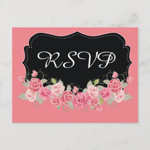 Invitation Carte Postale RSVP Pretty Pink and Black
