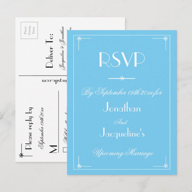 Invitation Carte Postale RSVP Simple Moderne Aqua Bleu Mariage RSVP (Devant / Derrière)