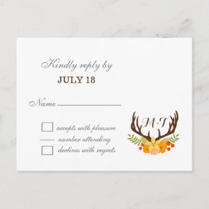 Invitation Carte Postale Russe Antler Deer Floral Mariage de bois