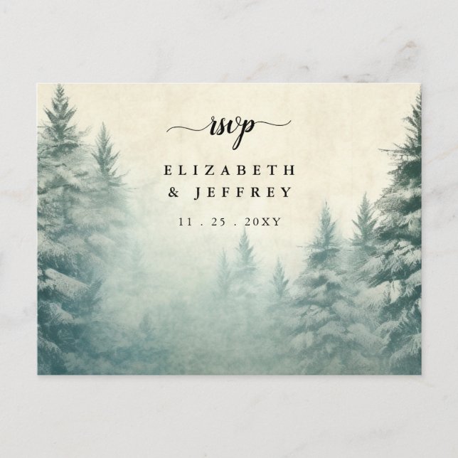 Invitation Carte Postale Russe Aquarelle Pine Forest hiver RSVP (Devant)