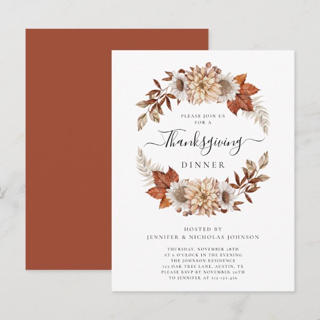 Invitation Carte Postale Russe Automne Quitte Thanksgiving Dîner (Devant / Derrière)