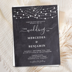 Invitation Carte Postale Russe Chalkboard String lights QR Code Mariage