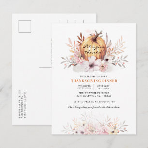 Invitation Carte Postale Russe Floral Automne quitte Citrouille Thanksgivin