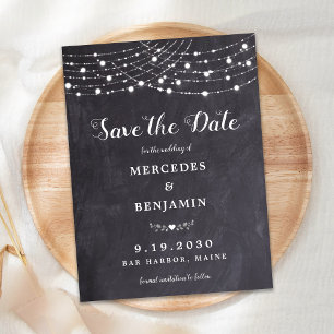 Invitation Carte Postale Russe String Lights Chalkboard Ardoise Mariage Enr